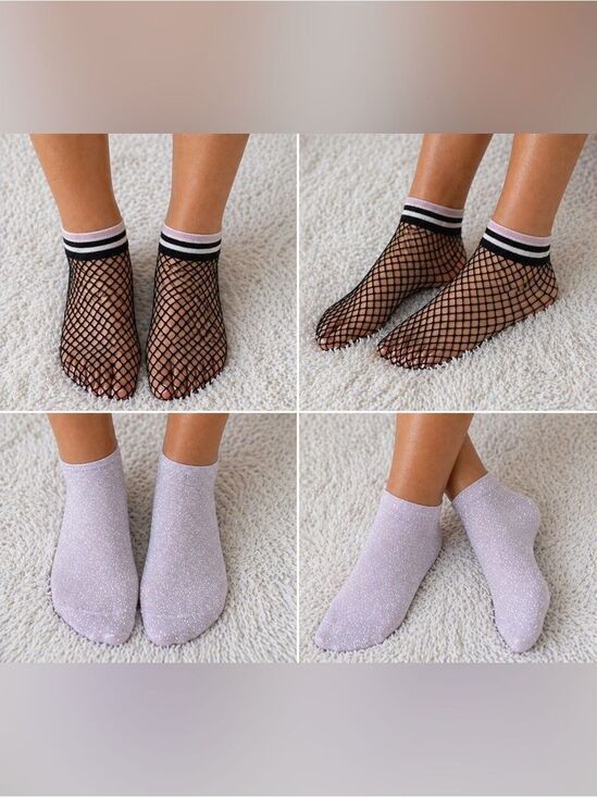 Mixit Accessories - Mixit Anklet Socks 2-Pack | Black Fishnet + Light Purple Shimmer